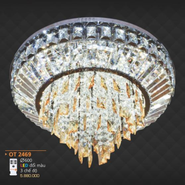 AD - OT 2469: Đèn áp trần LED - KT: Ø600mm - Đèn LED đổi 3 màu - Remote