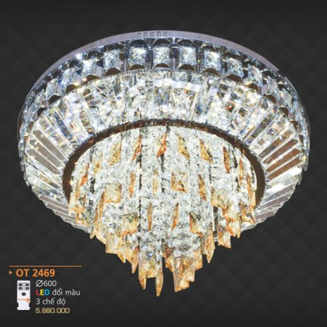 AD - OT 2469: Đèn áp trần LED - KT: Ø600mm - Đèn LED đổi 3 màu - Remote