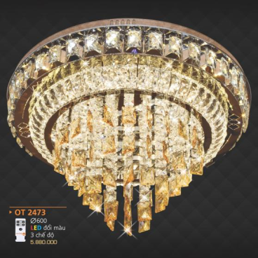 AD - OT 2473: Đèn áp trần LED - KT: Ø600mm - Đèn LED đổi 3 màu - Remote