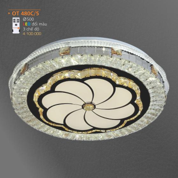 AD - OT 480C/5: Đèn áp trần LED - KT: Ø500mm - Đèn LED đổi 3 màu - Remote