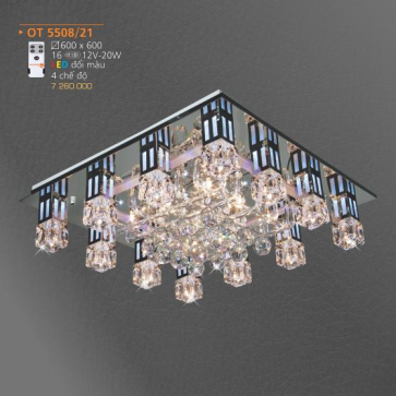 AD - OT 5508/21:  Đèn áp trần LED - KT: 600mm x 600mm - Đèn LED đổi 4 chế độ + 16 Bóng 12V/20W- Remote