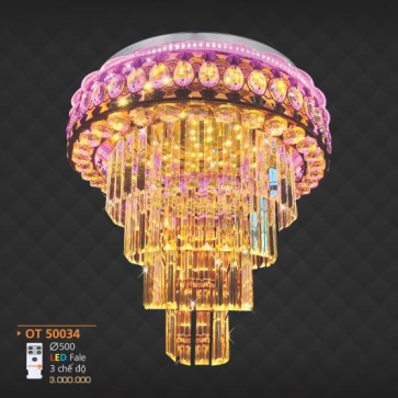 AD - OT 57003: Đèn áp trần LED - KT: Ø500mm - Đèn LED đổi 3 màu - Remote