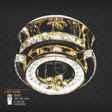 AD - OT 5795: Đèn áp trần Phale LED - KT: Ø450mm - Đèn LED đổi 3 màu - Remote
