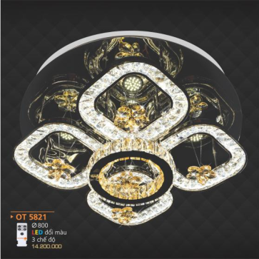 AD - OT 5821: Đèn áp trần LED - KT: Ø800mm - Đèn LED đổi 3 màu - Remote