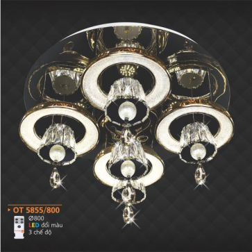 AD - OT 5855/800: Đèn áp trần LED - KT: Ø800mm - Đèn LED đổi 3 màu - Remote