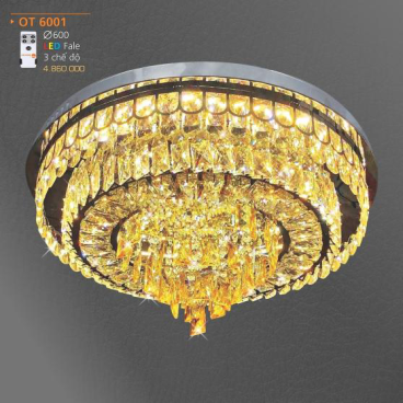 AD - OT  6001: Đèn áp trần LED Thủy tinh /Phale  - KT: Ø600mm - Đèn LED  đổi 3 màu - Remote