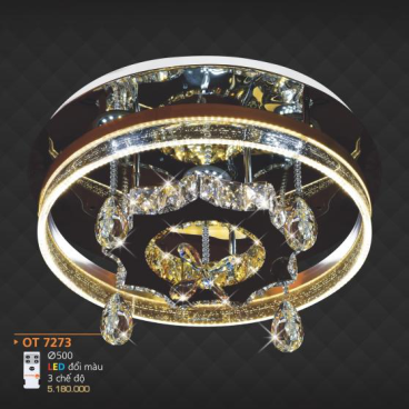 AD - OT 7273: Đèn áp trần LED - KT: Ø500mm - Đèn LED đổi 3 màu - Remote