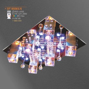 AD - OT 85065:  Đèn áp trần LED - KT: 450mm x 650mm - Đèn LED đổi 3 màu + 6 Bóng 12V/20W- Remote