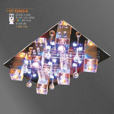 AD - OT 85065:  Đèn áp trần LED - KT: 450mm x 650mm - Đèn LED đổi 3 màu + 6 Bóng 12V/20W- Remote