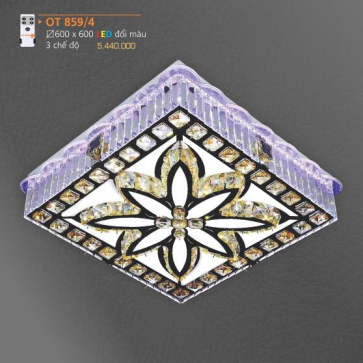 AD - OT 859/4:  Đèn áp trần LED - KT: 600mm x 600mm - Đèn LED đổi 3 màu - Remote