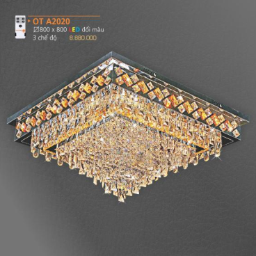 AD - OT A2020:  Đèn áp trần vuông LED - KT: 800mm x 800mm - Đèn LED đổi 3 màu - Remote