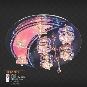 AD - OT G120/7: Đèn áp trần LED - KT: Ø600mm - Đèn LED đổi 3 màu + 7 Bóng 12V/20W- Remote