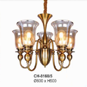 AN - CH - 8160/5: Đèn chùm 5 tay - KT: Ø600mm x H500mm - Bóng đèn chân E27 x 5 bóng