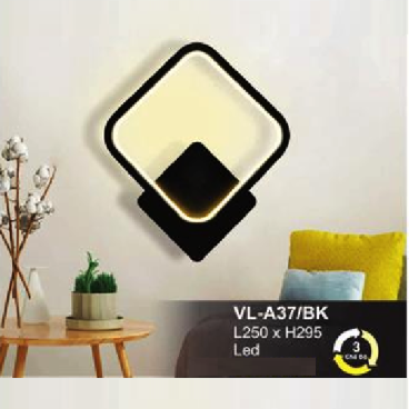 AN - VL - A37/BK: Đèn gắn tường LED viền đen  - KT: L250mm x H295mm - Đèn LED đổi 3 màu
