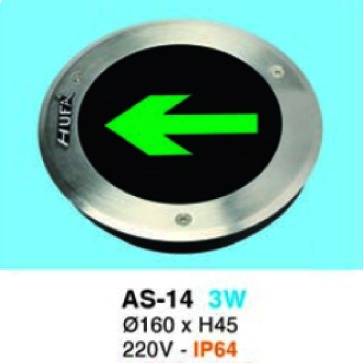 HF - AS 14: Đèn LED âm sàn - ĐK: Ø160mm x H45mm  - IP 64 - Đèn LED 3W - 220V - Ánh sáng  màu  xanh lá