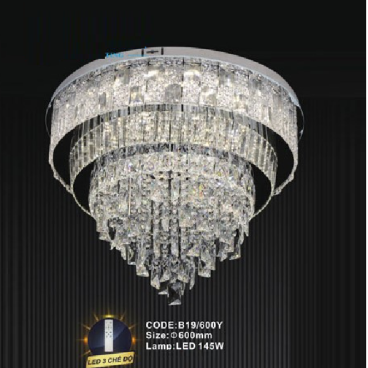 CODE: B19/600Y: Đèn áp trần LED - KT: Ø600mm - Đèn LED 145W, ánh sáng đổi 3 màu
