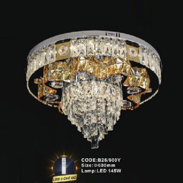 CODE: B26/600Y: Đèn áp trần LED - KT: Ø600mm - Đèn LED 145W, ánh sáng đổi 3 màu