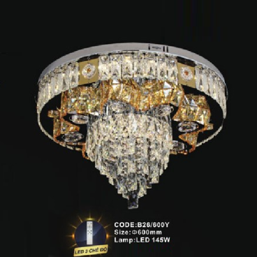 CODE: B26/600Y: Đèn áp trần LED - KT: Ø600mm - Đèn LED 145W, ánh sáng đổi 3 màu