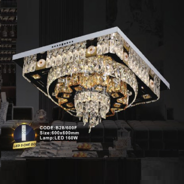 CODE: B28/600F: Đèn áp trần LED vuông - KT: L600mm x W600mm - Đèn LED 160W, ánh sáng đổi 3 màu