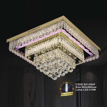 CODE: B31/600F: Đèn áp trần LED vuông - KT: L600mm x W600mm - Đèn LED 215W, ánh sáng đổi 3 màu
