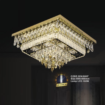 CODE: B36/600F: Đèn áp trần LED vuông - KT: L600mm x W600mm - Đèn LED 160W, ánh sáng đổi 3 màu