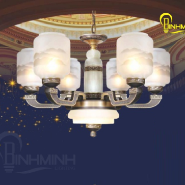 BM - BC 2108/6LED: Đèn chùm 6 tay - KT: Ø700mm x H450mm + 500mm - Bóng đèn chân E27 x 6 bóng + Đèn LED chao đáy