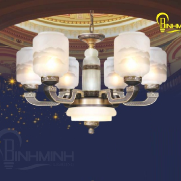 BM - BC 2108/6LED: Đèn chùm 6 tay - KT: Ø700mm x H450mm + 500mm - Bóng đèn chân E27 x 6 bóng + Đèn LED chao đáy