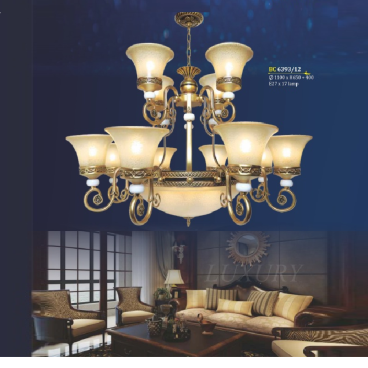 BM - BC 6393/15: Đèn chùm 15 tay - KT: Ø1000mm x H650mm + 400mm - Bóng đèn chân E27 x 15 bóng