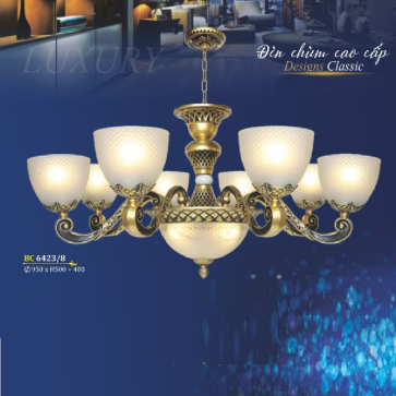 BM - BC 6423/8 : Đèn chùm 8 tay - KT: Ø950mm x H500mm + 400mm - Bóng đèn chân E27 x 11 bóng