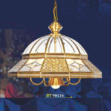 BT 90116: Đèn thả đồng - KT: Ø530mm x H440mm +300mm - Đèn chân E14 x 6 bóng  + E27 x 1