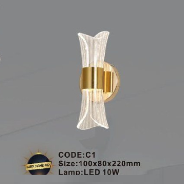 CODE: C1: Đèn gắn tường LED - KT: L100mm x W80mm x H220mm - Đèn LED 10W ánh sáng đổi 3 màu