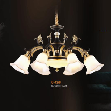 E - C - 12/8: Đèn chùm 8 tay -  KT: Ø760mm x H500mm - Bóng đèn E27 x 8 bóng