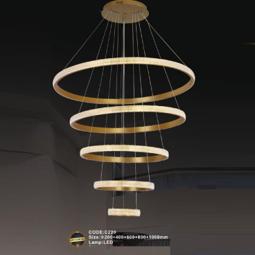 CODE: C220: Đèn thả 5 vòng LED - KT: Ø(200+400+600+800+1000)mm - Đèn LED ánh sáng đổi 3 màu