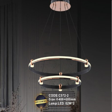 CODE: C572-2: Đèn thả 2 vòng LED - KT: Ø(400+600)mm - Đèn LED 62W x 2 anh sáng đổi 3 màu