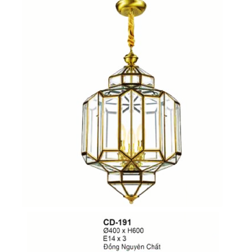 EU - CD - 191: Đèn thả đồng - KT: Ø400mm x H600mm - Đèn chân E14 x 3 bóng