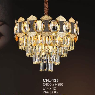 EU  - CFL - 135: Đèn thả Phale  K9 - KT: Ø600mm x H390mm - Đèn chân E14 x 12 bóng