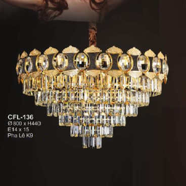 EU -  CFL - 136: Đèn thả phale K9 - KT: Ø800 x H440mm - Đèn chân E14 x 15 bóng