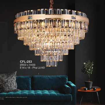 EU - CFL - 253: Đèn thả phale K9 - KT: Ø800mm x H400mm - Đèn E14 x18 bóng