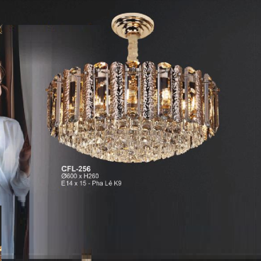 EU - CFL - 256: Đèn thả Phale K9 - KT: Ø600mm x H260mm - Đèn chân E14 x 15 bóng