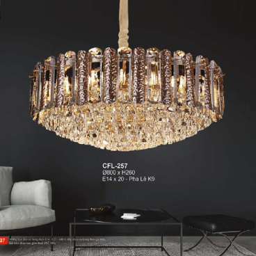 EU - CFL- 257: Đèn thả Phale K9 - KT: Ø 800mm x H260mm - Đèn E14 x 20 bóng