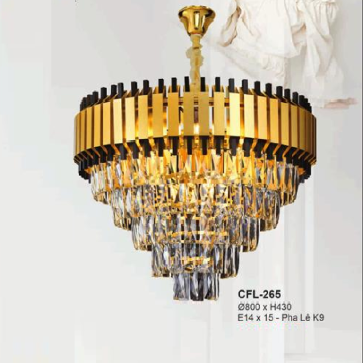 EU -  CFL - 265: Đèn thả phale K9 - KT: Ø800 x H430mm - Đèn chân E14 x 15 bóng