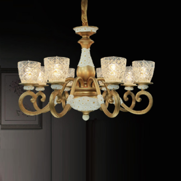 CODE: CH05/8: Đèn chùm 8 tay, chao thủy tinh - KT: Ø900mm x H560mm - Bóng đèn E14 x 8 bóng