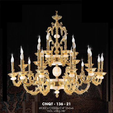 CNQT - 136 - 21: Đèn chùm nến 24 tay - KT: Ø1300mm x H1000mm - Bóng đèn nến chân E14 x 24 bóng