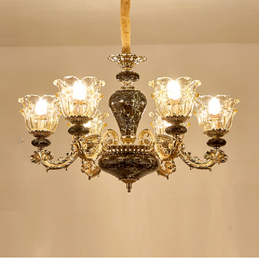 CNQT - 249: Đèn chùm 6 tay chao thủy tinh - KT: Ø650mm x H900mm - Bóng đèn chân E14 x 6 bóng