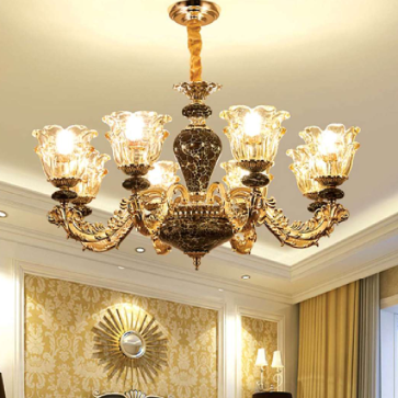 CNQT - 250: Đèn chùm 8 tay, chao thủy tinh - KT: Ø750mm x H900mm - Bóng đèn chân E14 x 8 bóng