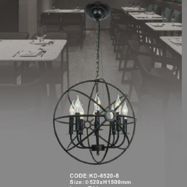 CODE:KD-6520-8: Đèn chùm thả Cafe - KT: Ø520mm x H1500mm - Bóng đèn E14 x 8 bóng