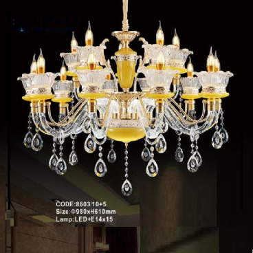 CODE: 8603/10+5:  Đèn chùm nến 15 tay - KT: Ø980mm x H610mm - Đèn nến chân E14 x 15+ Đèn LED