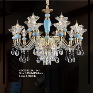 CODE: 9020A/10+5:  Đèn chùm nến 15 tay - KT: Ø1000mm x H560mm - Đèn nến chân E14 x 15+ Đèn LED