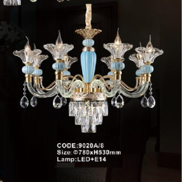 CODE: 9020A/8: Đèn chùm nến 8 tay - KT: Ø780mm x H530mm - Đèn nến chân E14 x 8 + Đèn LED
