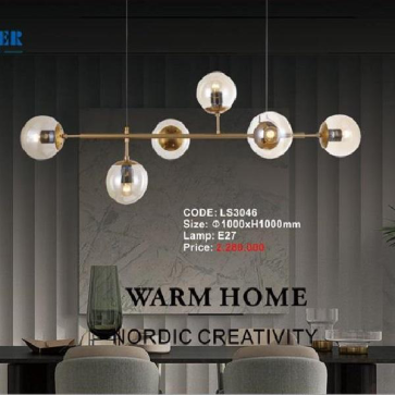 CODE: LS 3046: Đèn thả LED - KT: L1000mm x H1000mm - Đèn chân E27 x 6 bóng ( tính riêng)